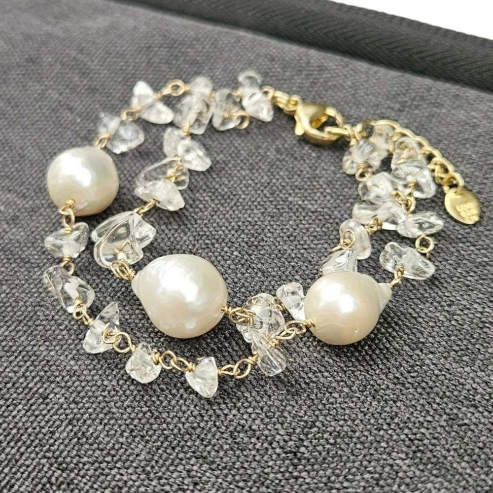 Freshwater Pearl Sterling Bracelet Quartz Gold Plated Double Strand Lucoral 7